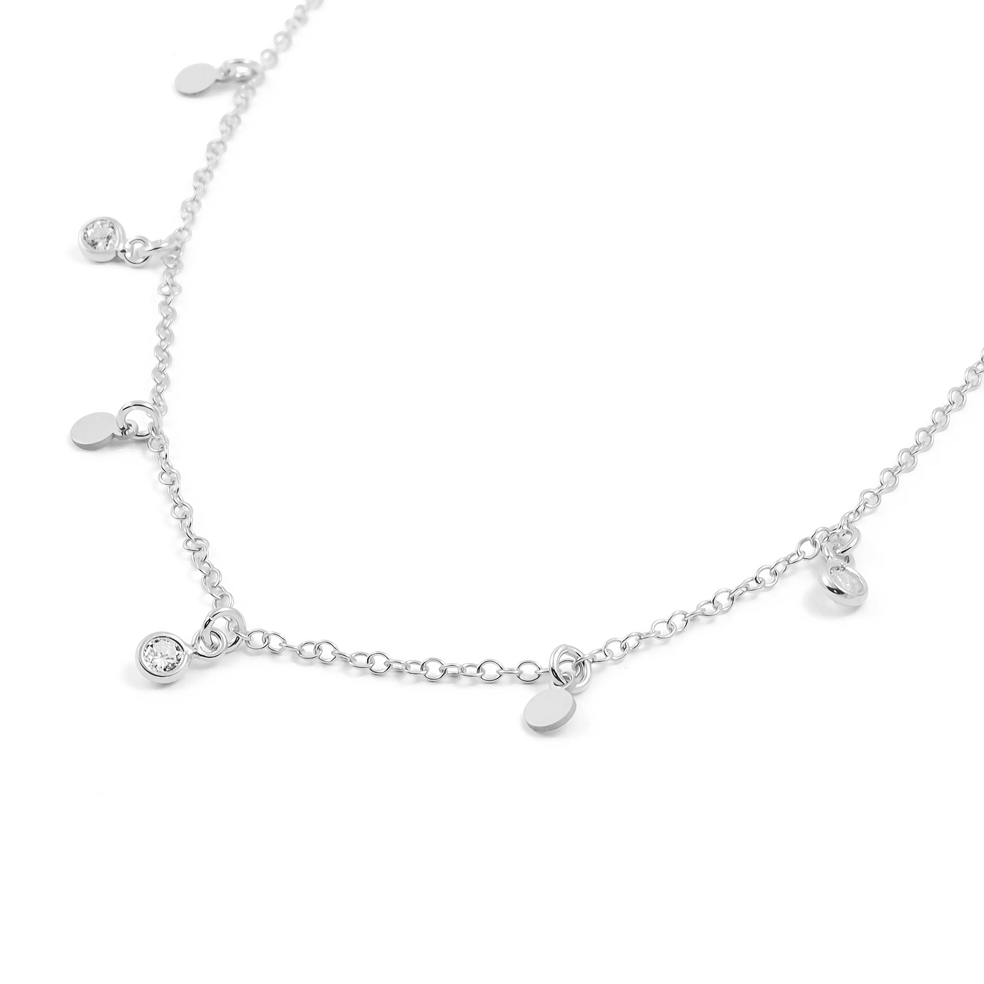 Sterling Silver Necklace Round Charms Shiny Zirconia