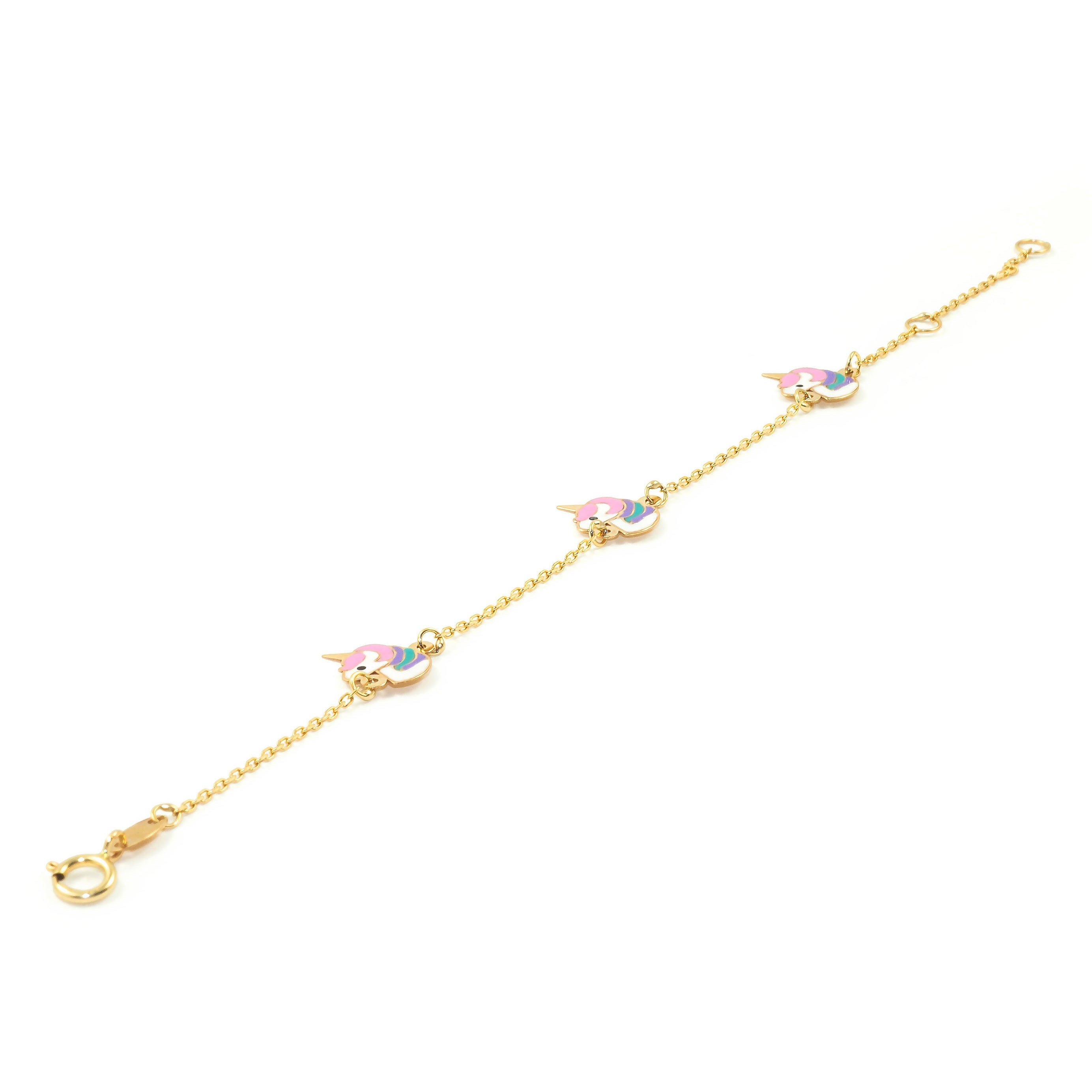 Pulsera Oro niña unicornios Esmalte (9kts)