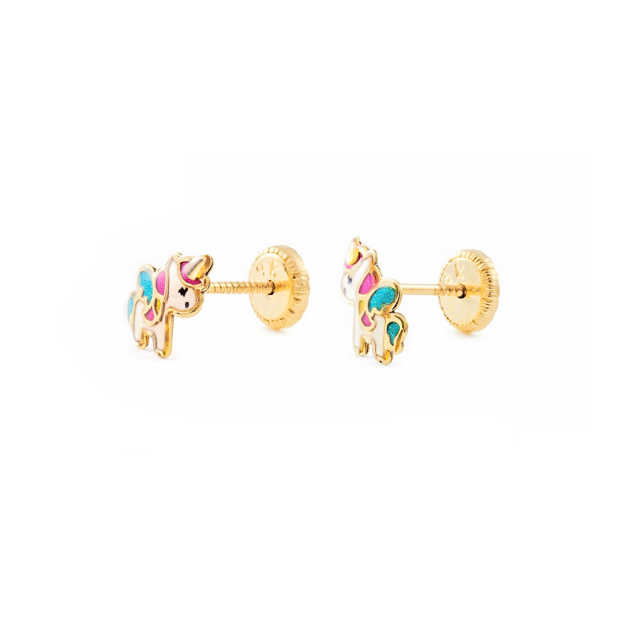 Pendientes Oro Niña Unicornio Esmaltado