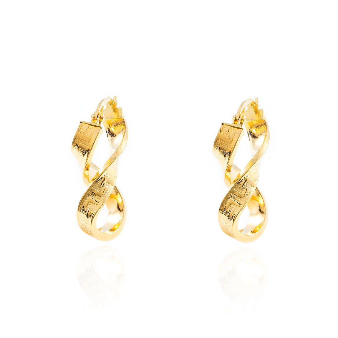 Pendientes Oro Amarillo 18K Aros Rectangular Ocho Greca 20 x 4 mm