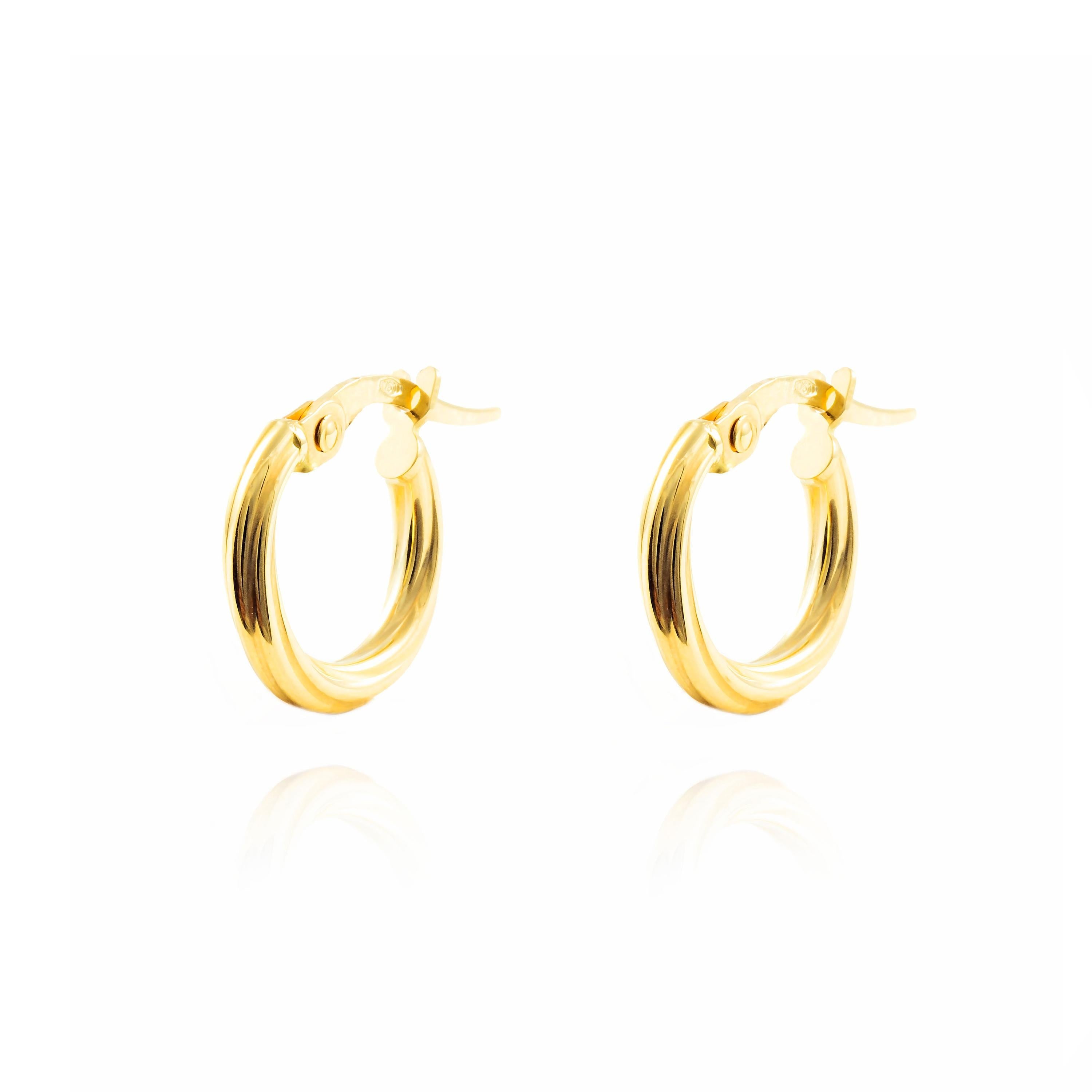 Pendientes Oro Amarillo 18K Aros Redondo Reliados Brillo 12 x 2 mm