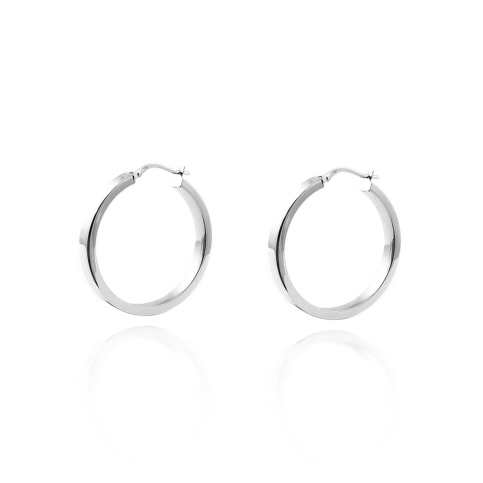 Sterling Silver Shiny Rectangular Hoop Earrings 25 x 4 mm