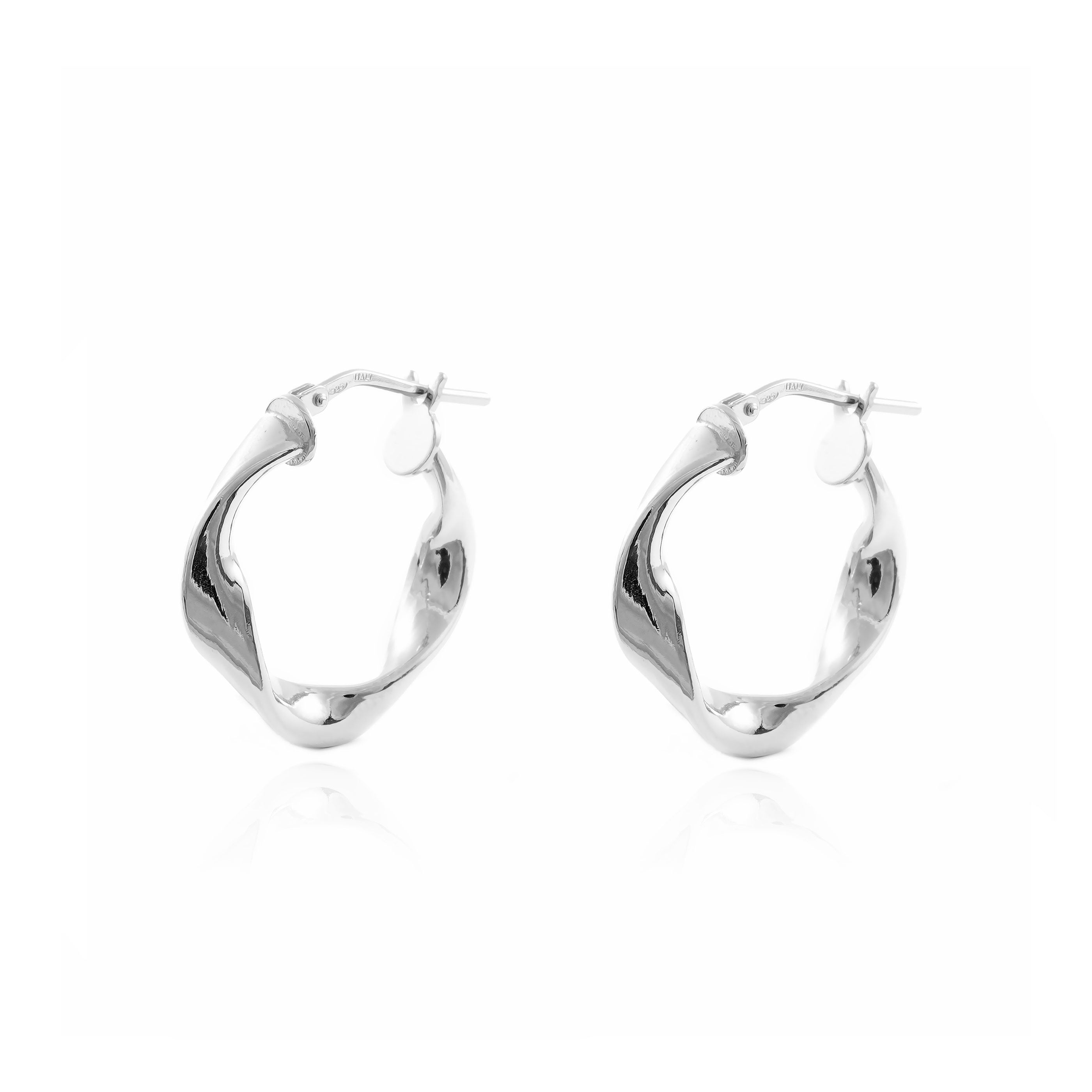 Sterling Silver Earrings Rectangular Hoops Relied Shine 21 x 4 mm