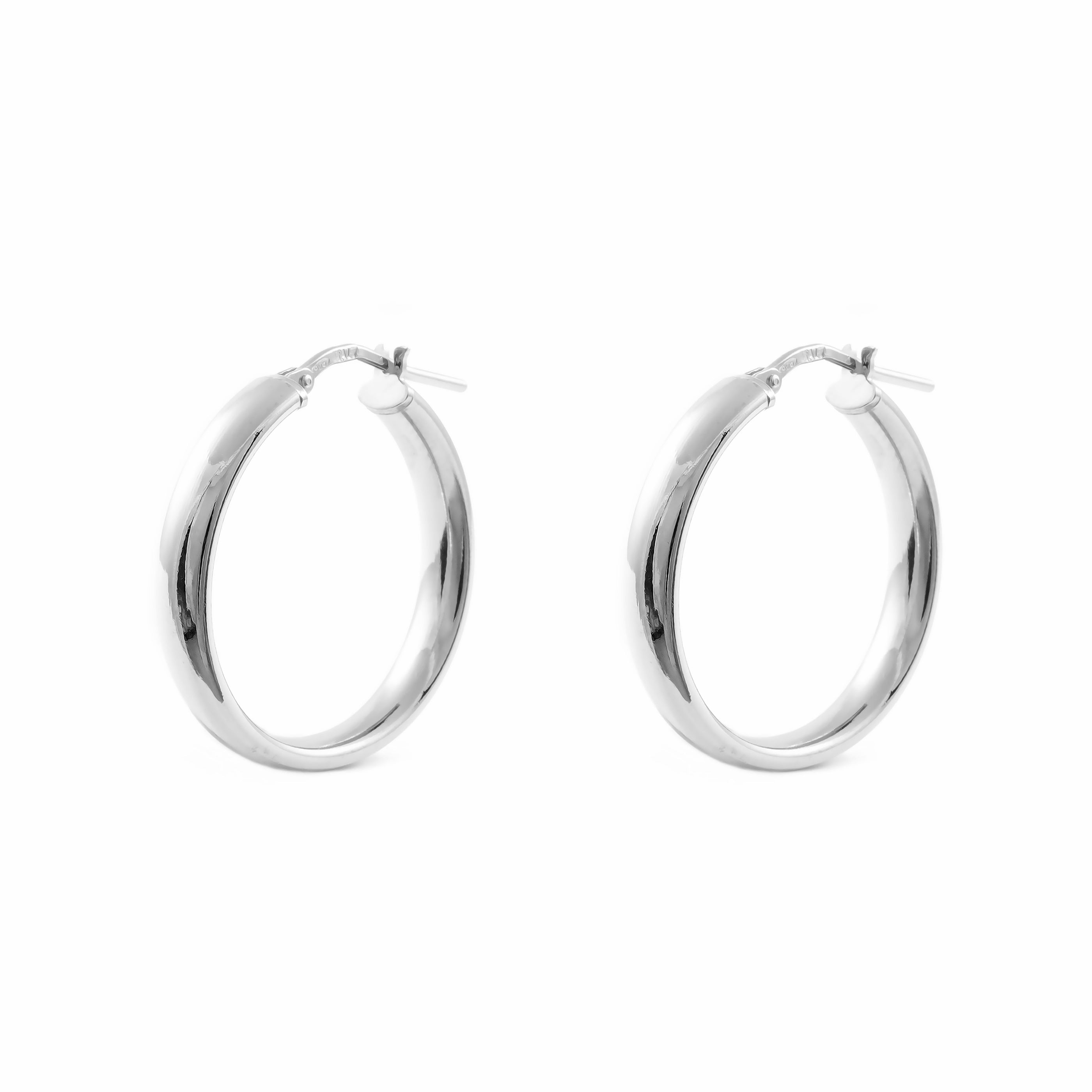 Sterling Silver Earrings Half Round Shiny Hoops 24 x 4 mm
