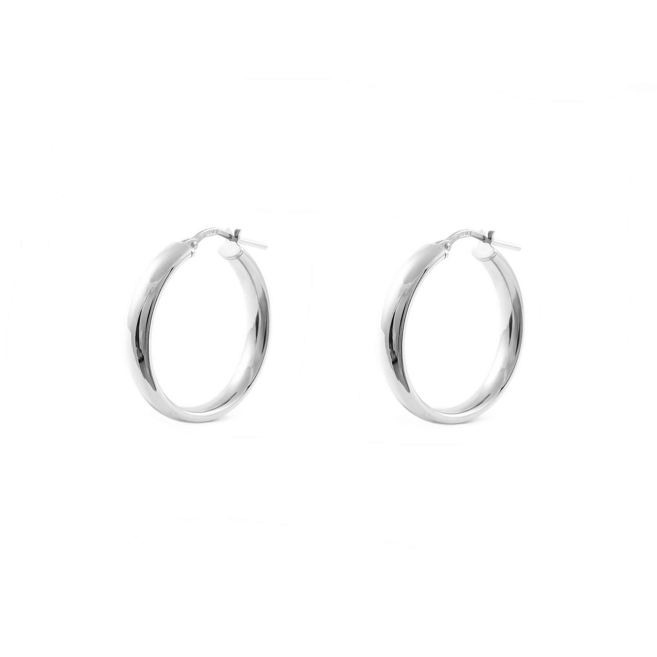 Sterling Silver Earrings Half Round Shiny Hoops 16 x 4 mm