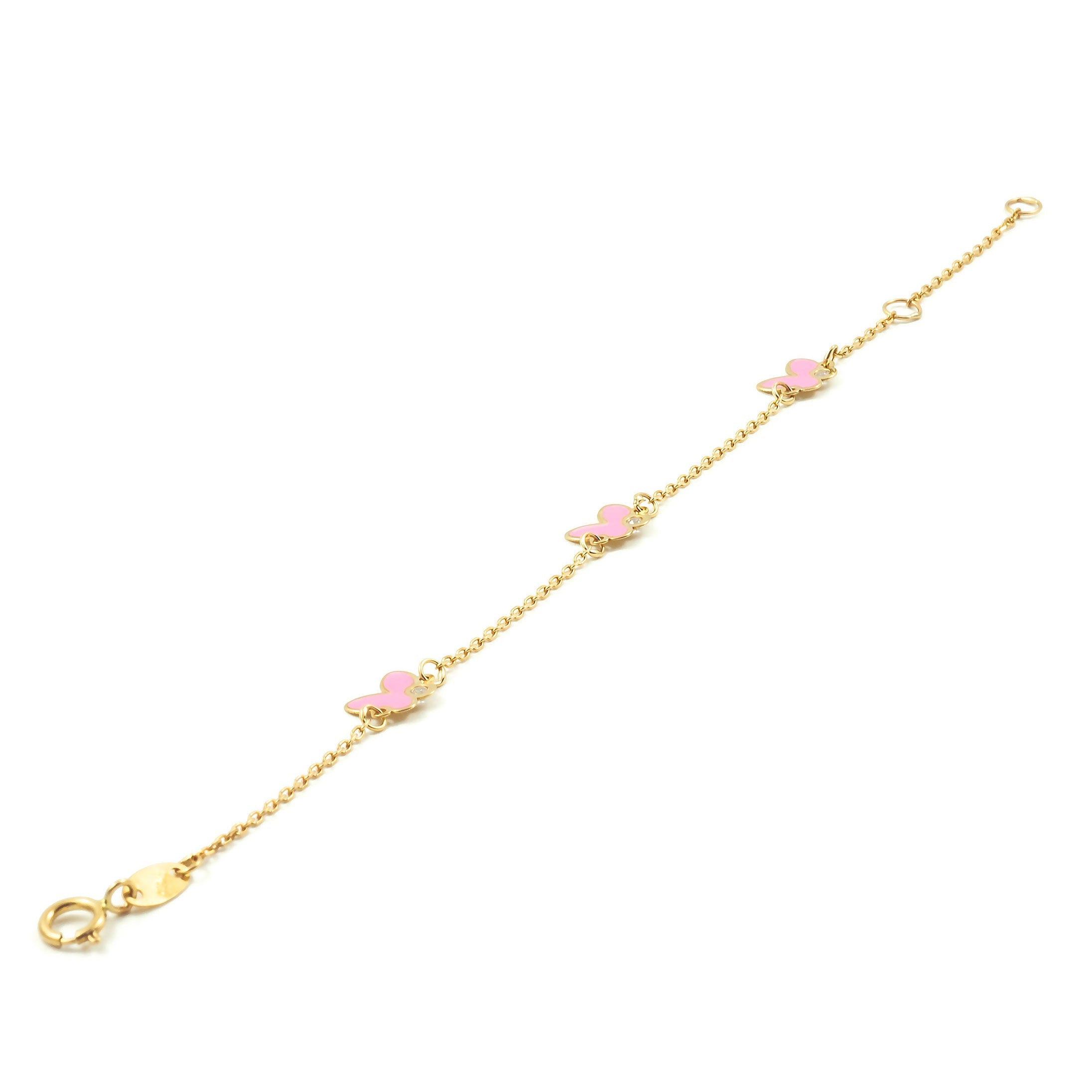 Pulsera Oro niña mariposas Esmalte rosa (9kts)