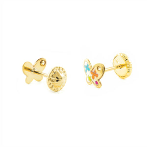 Pendientes Oro Bebe o Niña Mariposa esmalte colores circón (9kts)