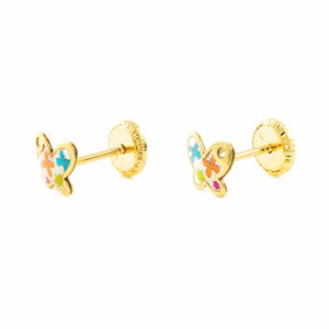 Pendientes Oro Bebe o Niña Mariposa esmalte colores circón (9kts)