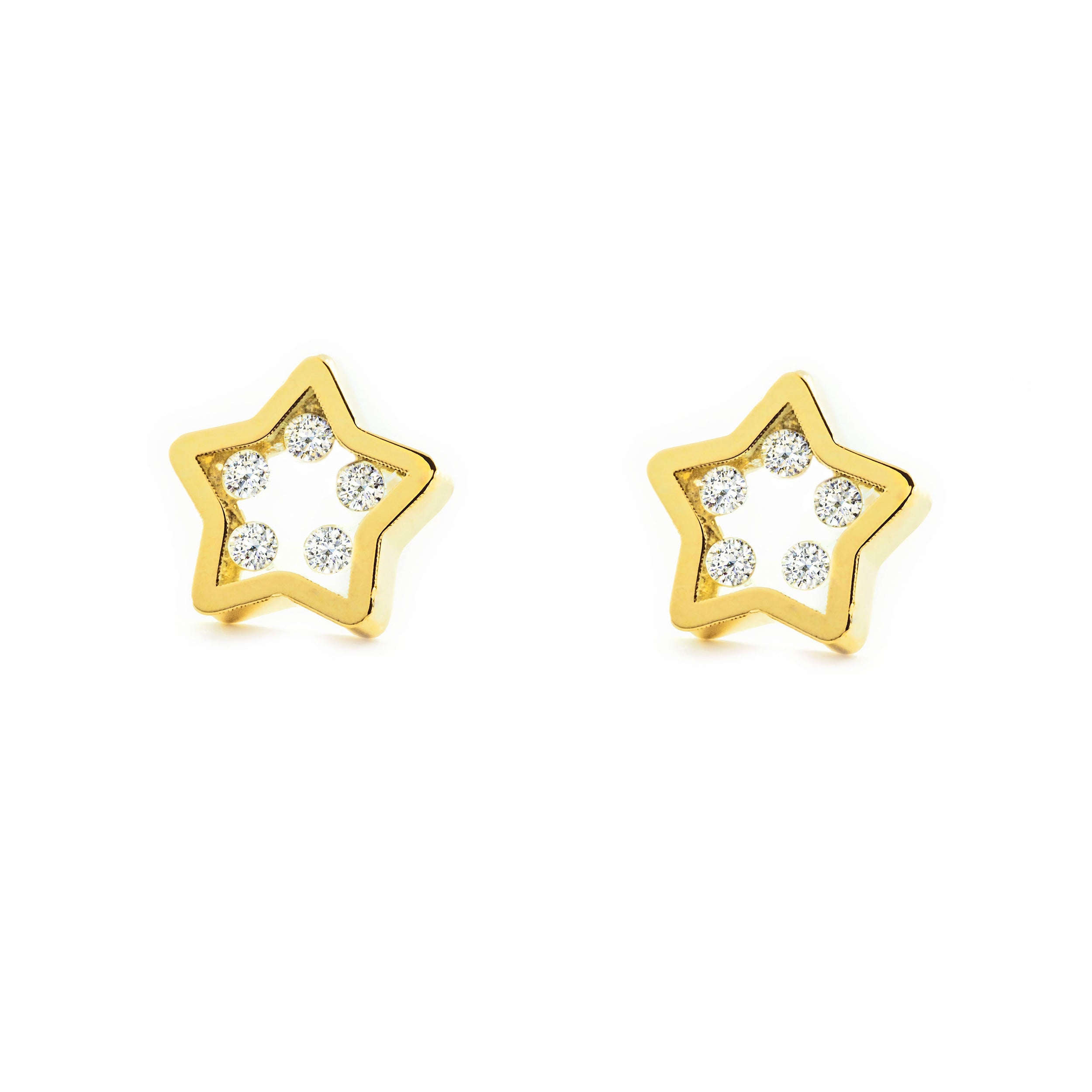 Pendientes Niña Oro Amarillo 9K Estrella Circonitas Brillo