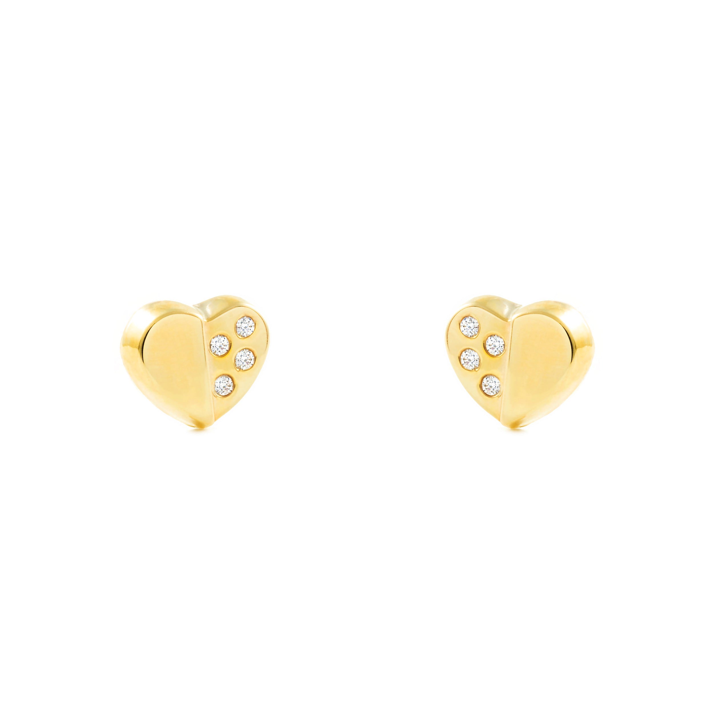 Pendientes Bebe-Niña Oro Amarillo 9K Corazón Circonitas Brillo