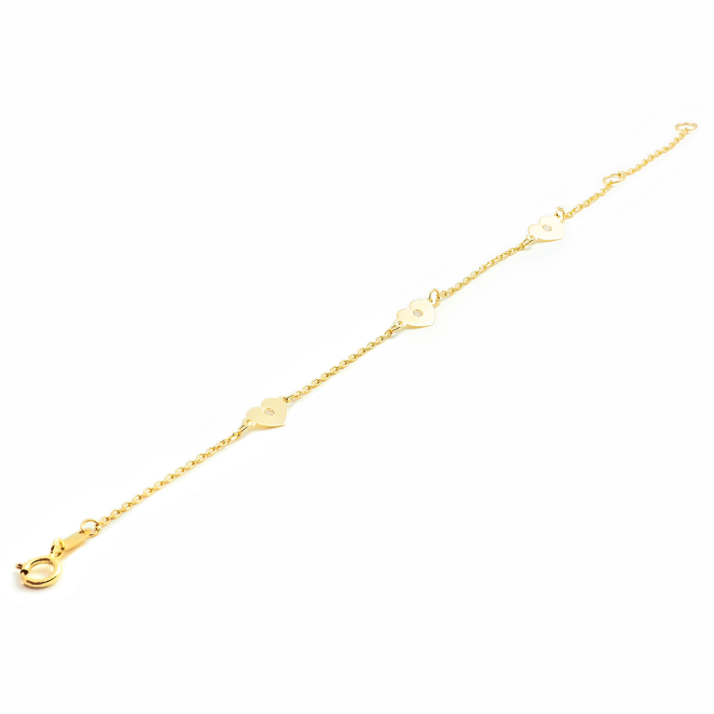 Pulsera bebe Oro amarillo corazones con circonitas (9kts)