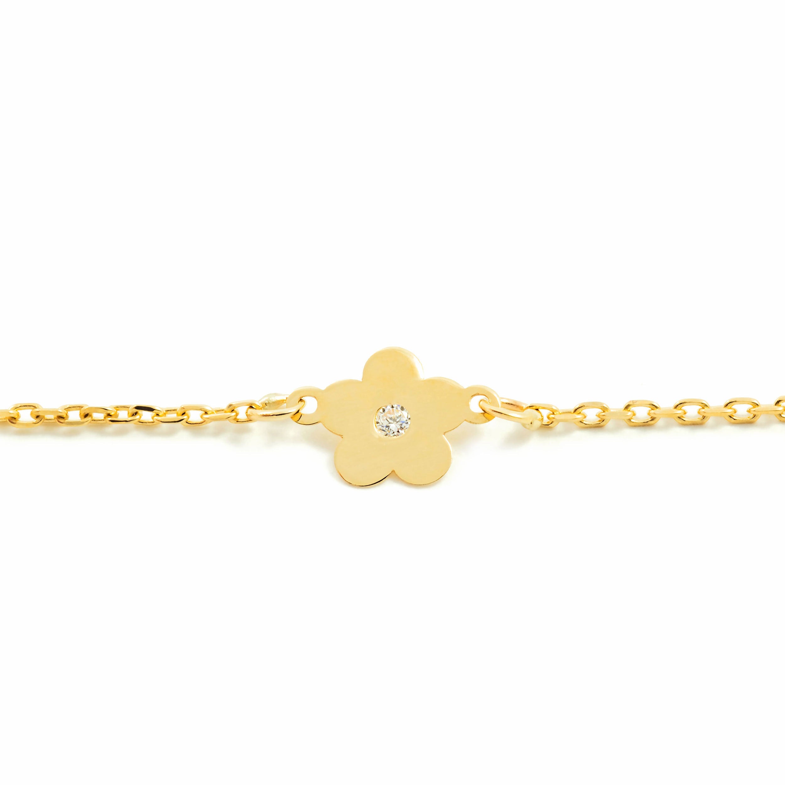 Pulsera bebe Oro amarillo flor con circonitas (9kts)