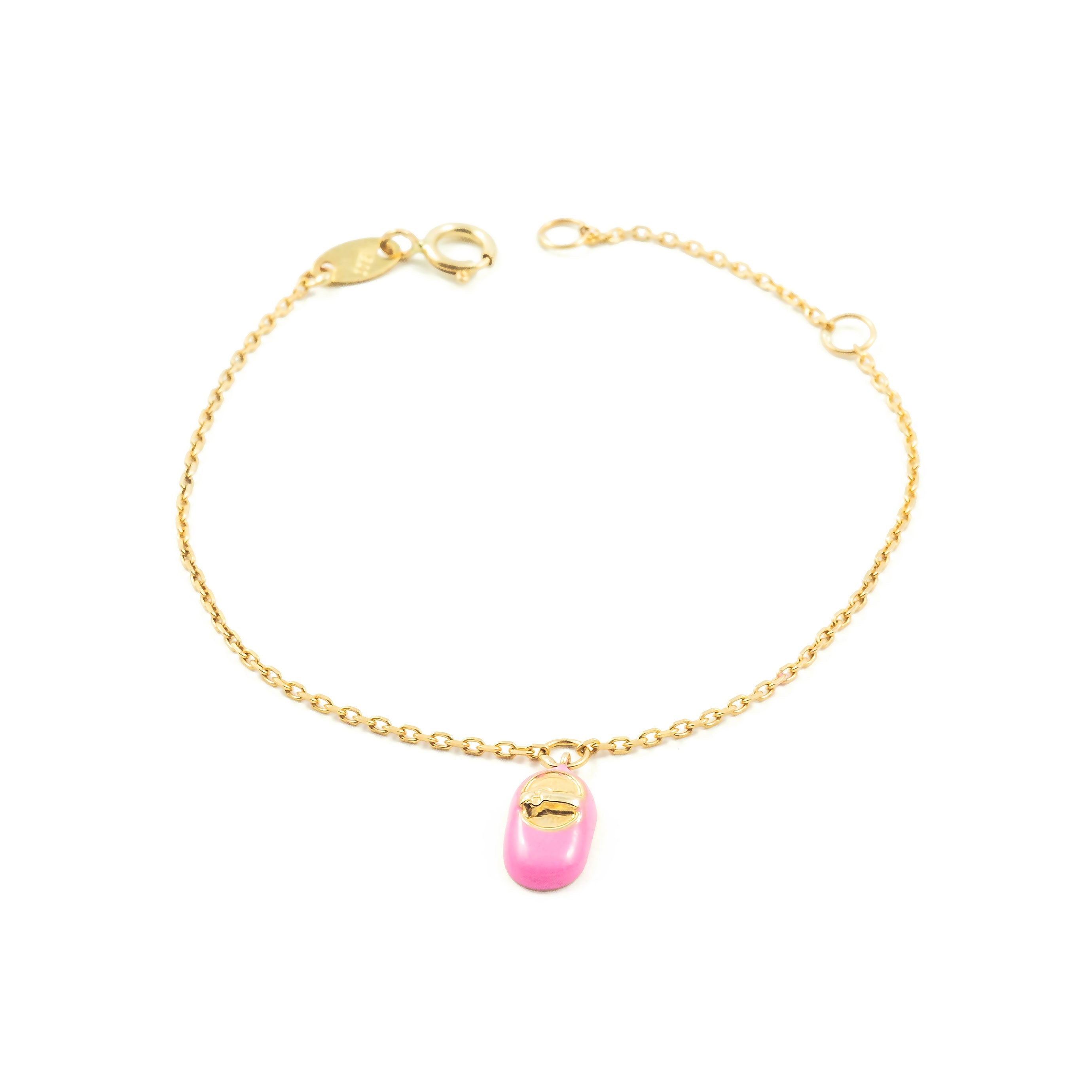 Girl's Bracelet 9K Yellow Gold Shiny Pink Shoe Enamel 14 cm