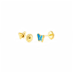 Pendientes Bebe o Niña Oro Mariposa Esmaltada Azul