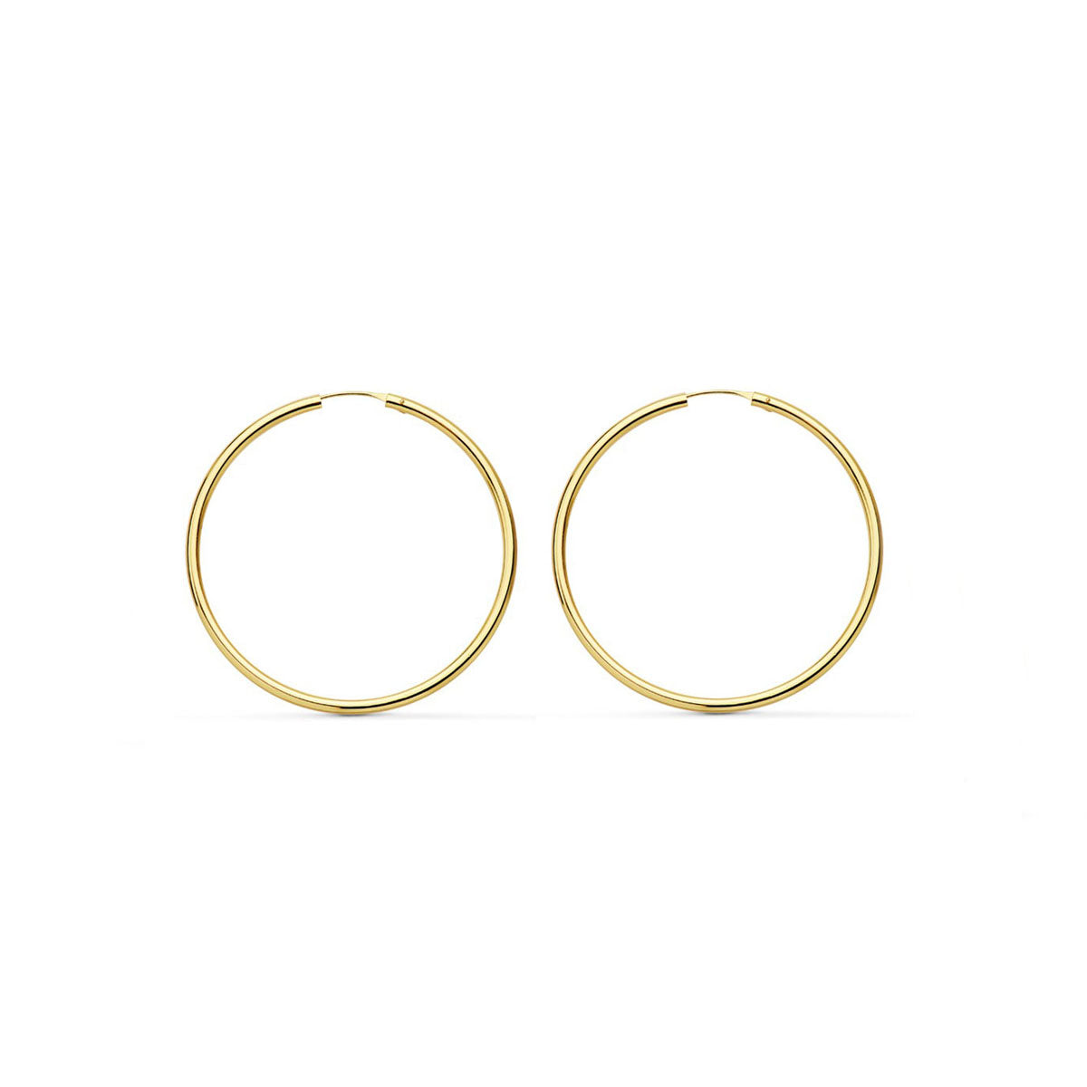 Pendientes Oro Amarillo 18K Aros Redondo Flexibles Brillo 25 x 1,5 mm