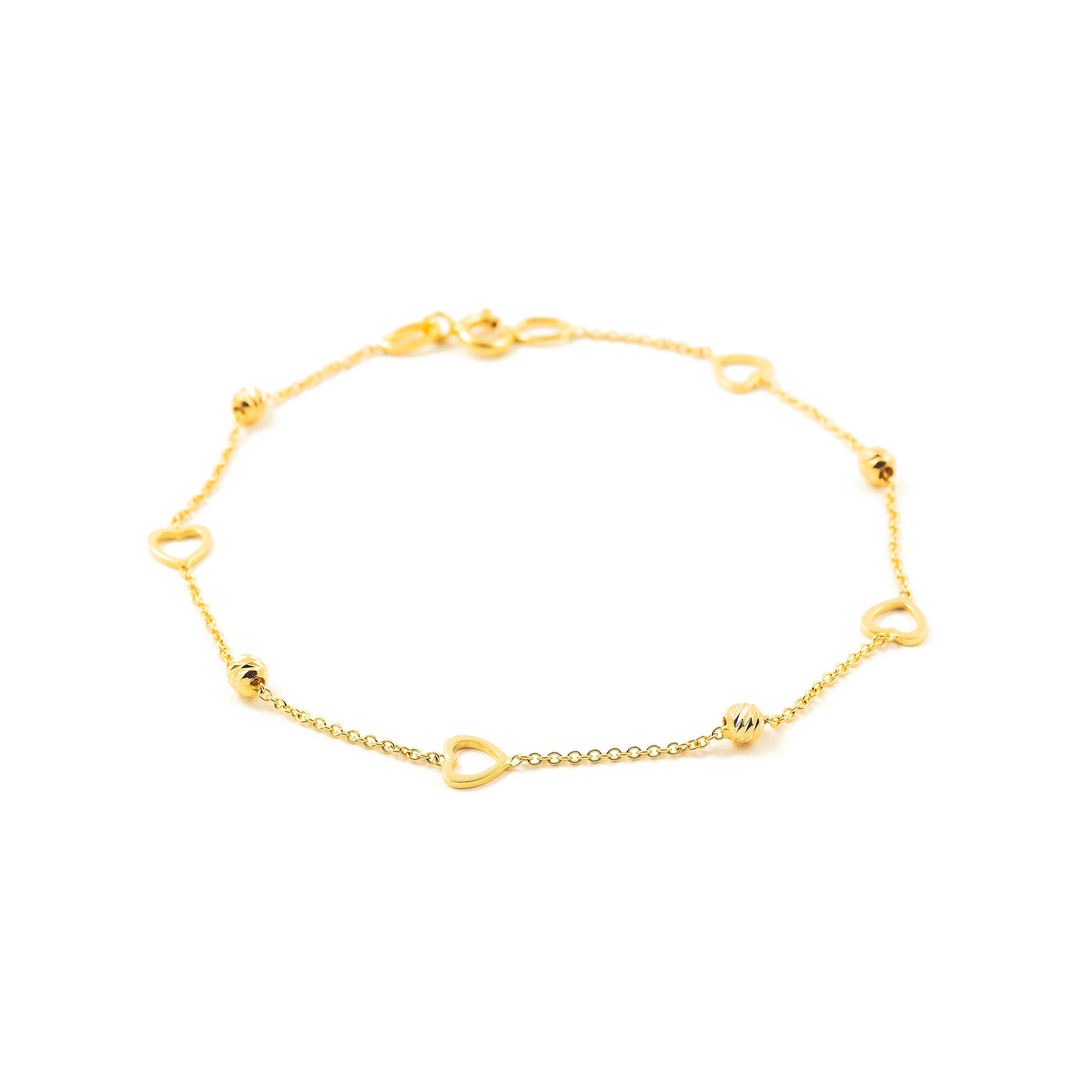 Pulsera Mujer Oro Amarillo 18K Corazones Brillo y Textura 18 cm