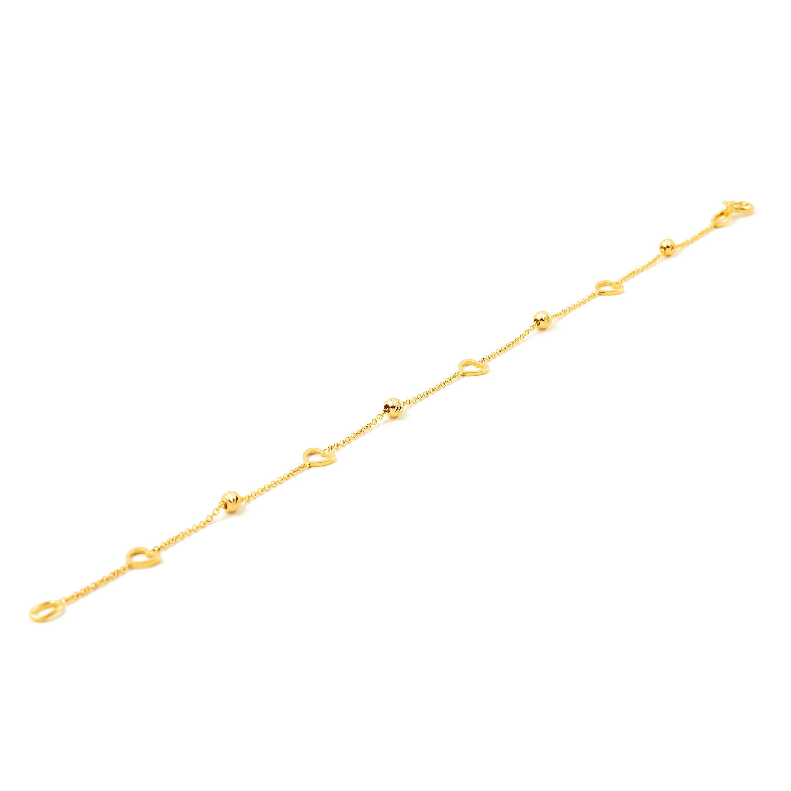 Pulsera oro amarillo corazones y bolitas