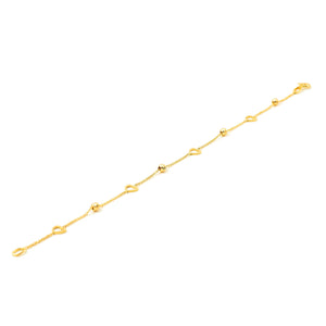 Pulsera oro amarillo corazones y bolitas