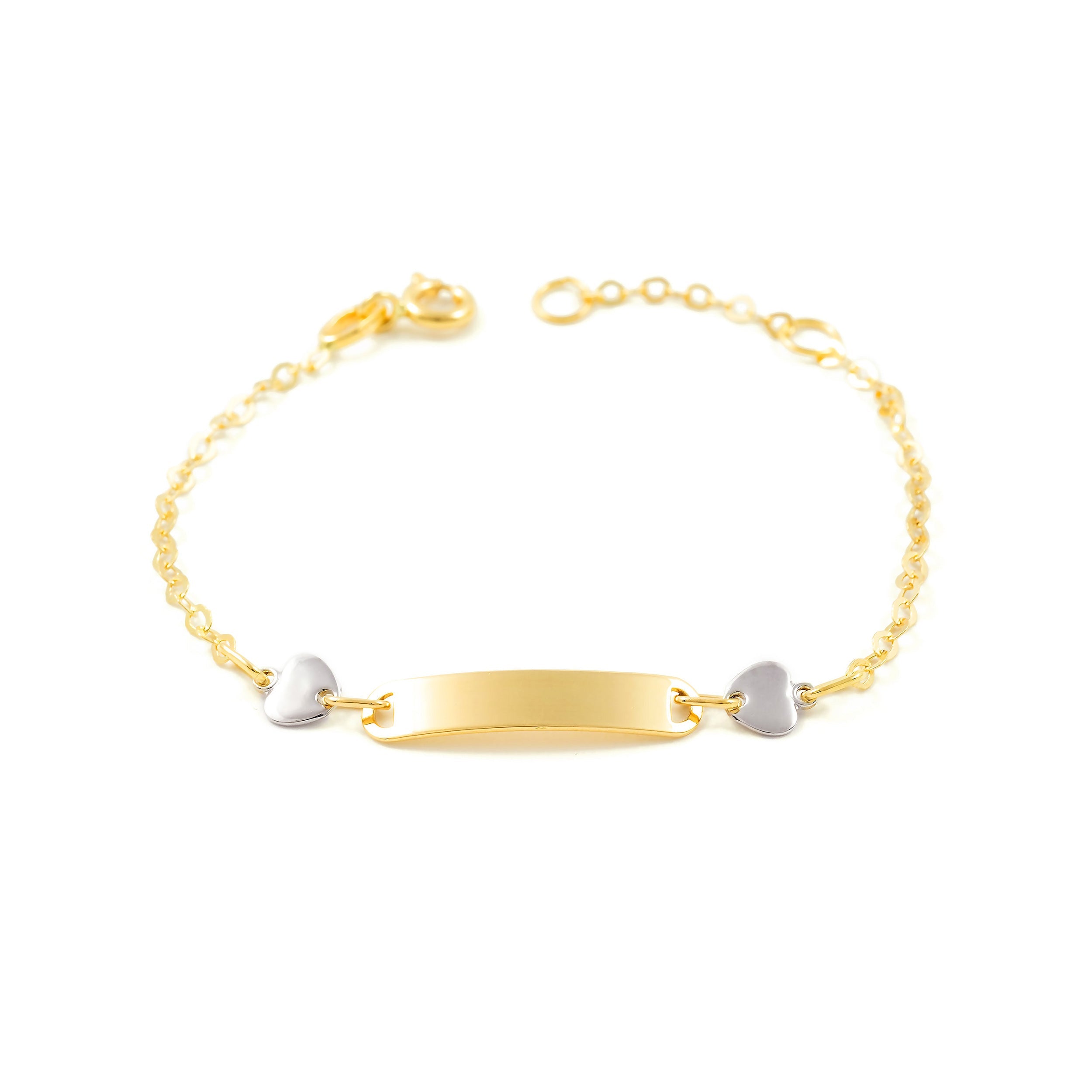 Personalized 18K Bicolor Gold Girl's Bracelet Shiny Hearts Slave 14 cm