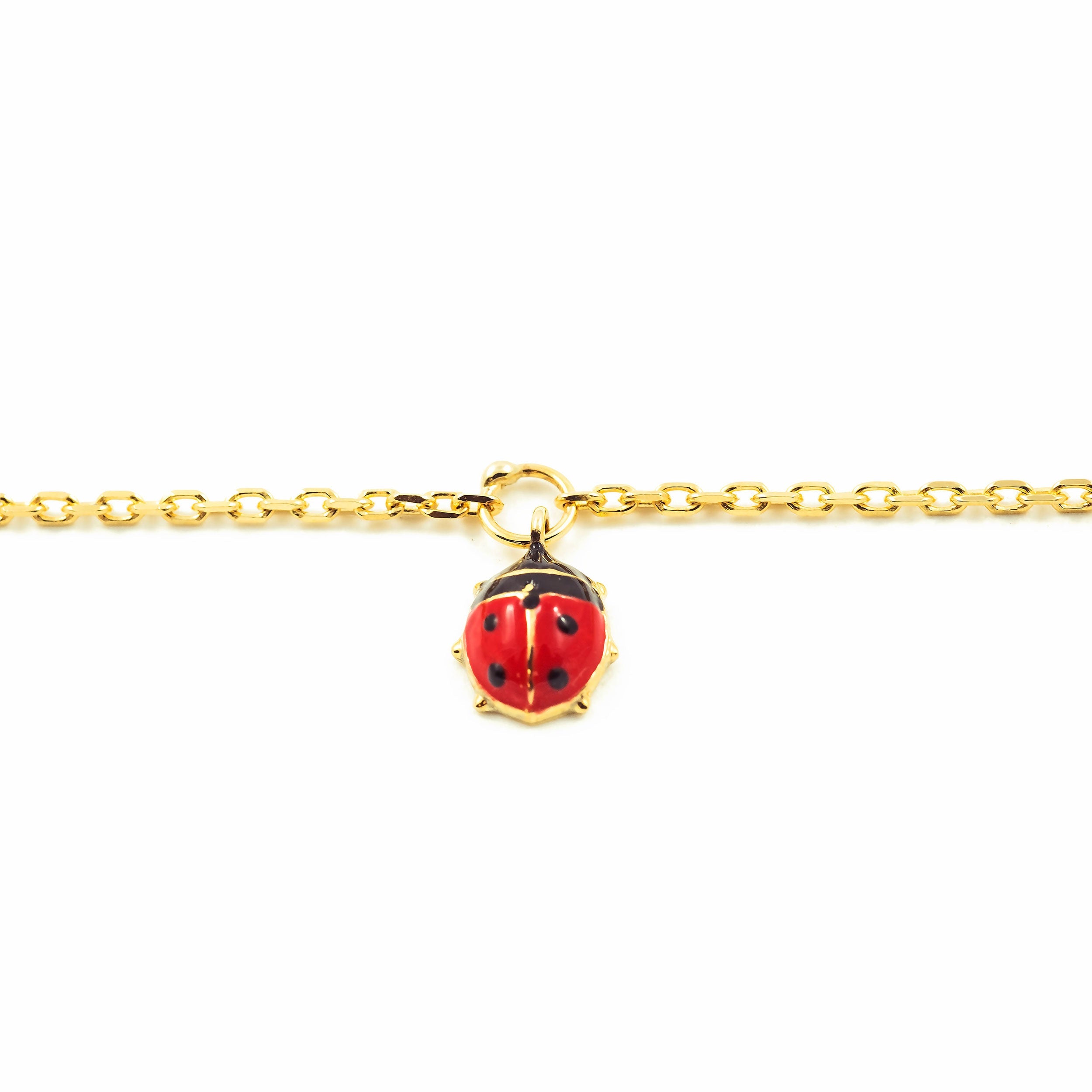 Pulsera Bebe Oro Amarillo motivo mariquita esmalte (9kts)