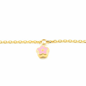 Pulsera Bebe Oro Amarillo flor motivo rosa esmalte (9kts)