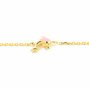 Pulsera Oro Amarillo delfines rosa esmalte (9kts)