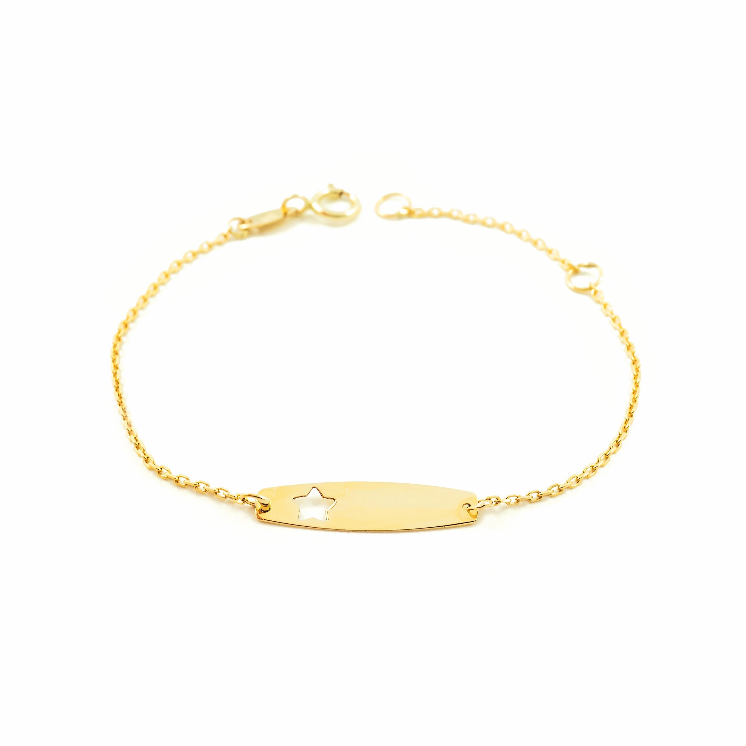 Pulsera Niña Oro Amarillo 9K Personalizada Esclava Estrella Brillo 14 cm