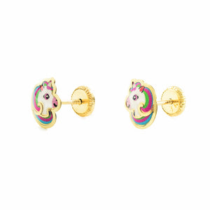 Pendientes Oro Niña Unicornio Esmaltado (9kts)