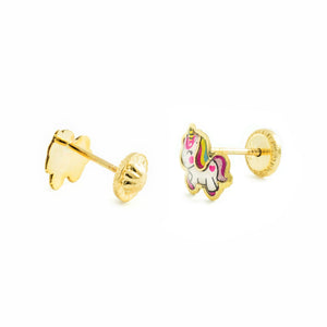 Pendientes Oro Niña Unicornio Esmaltado (9kts)