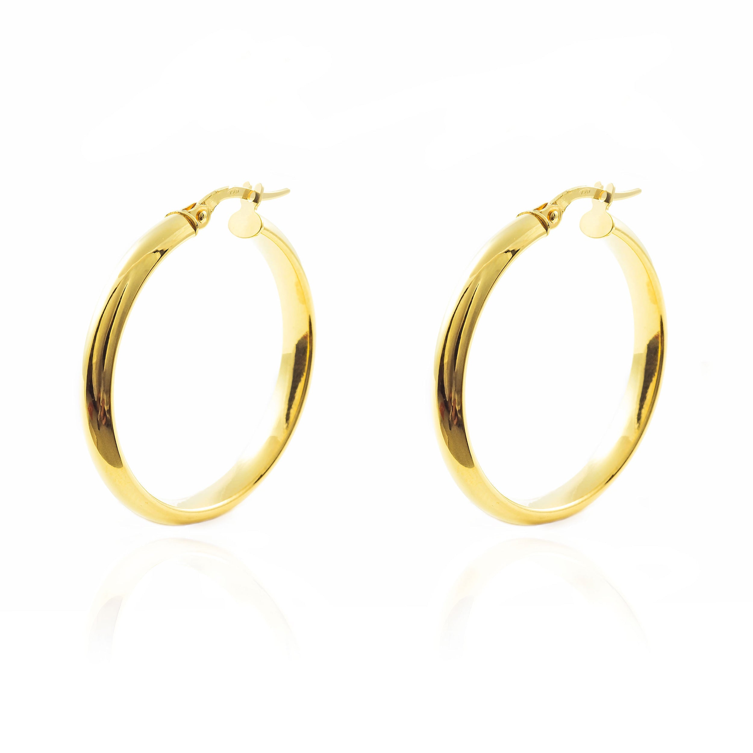 Pendientes Oro Amarillo 18K Aros Media Caña Brillo 29 x 4 mm