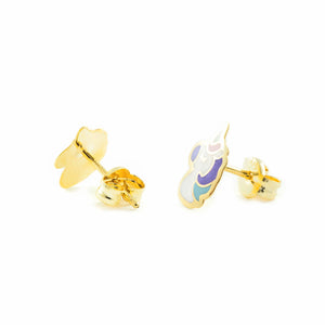 Pendientes Oro Niña Unicornio Esmaltado (9kts)