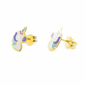 Pendientes Oro Niña Unicornio Esmaltado (9kts)