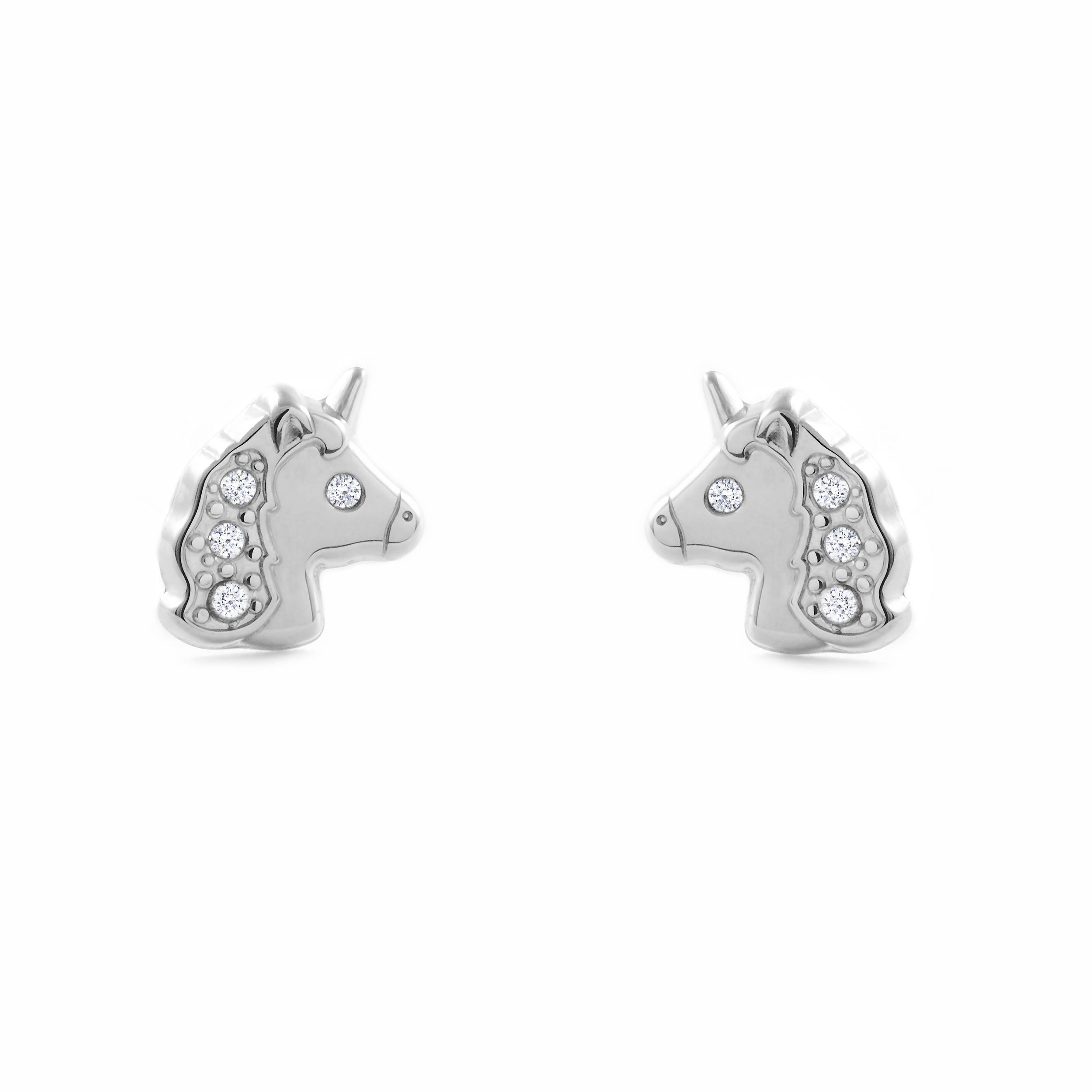 Pendientes Niña Oro Blanco 9K Unicornio Circonitas Brillo