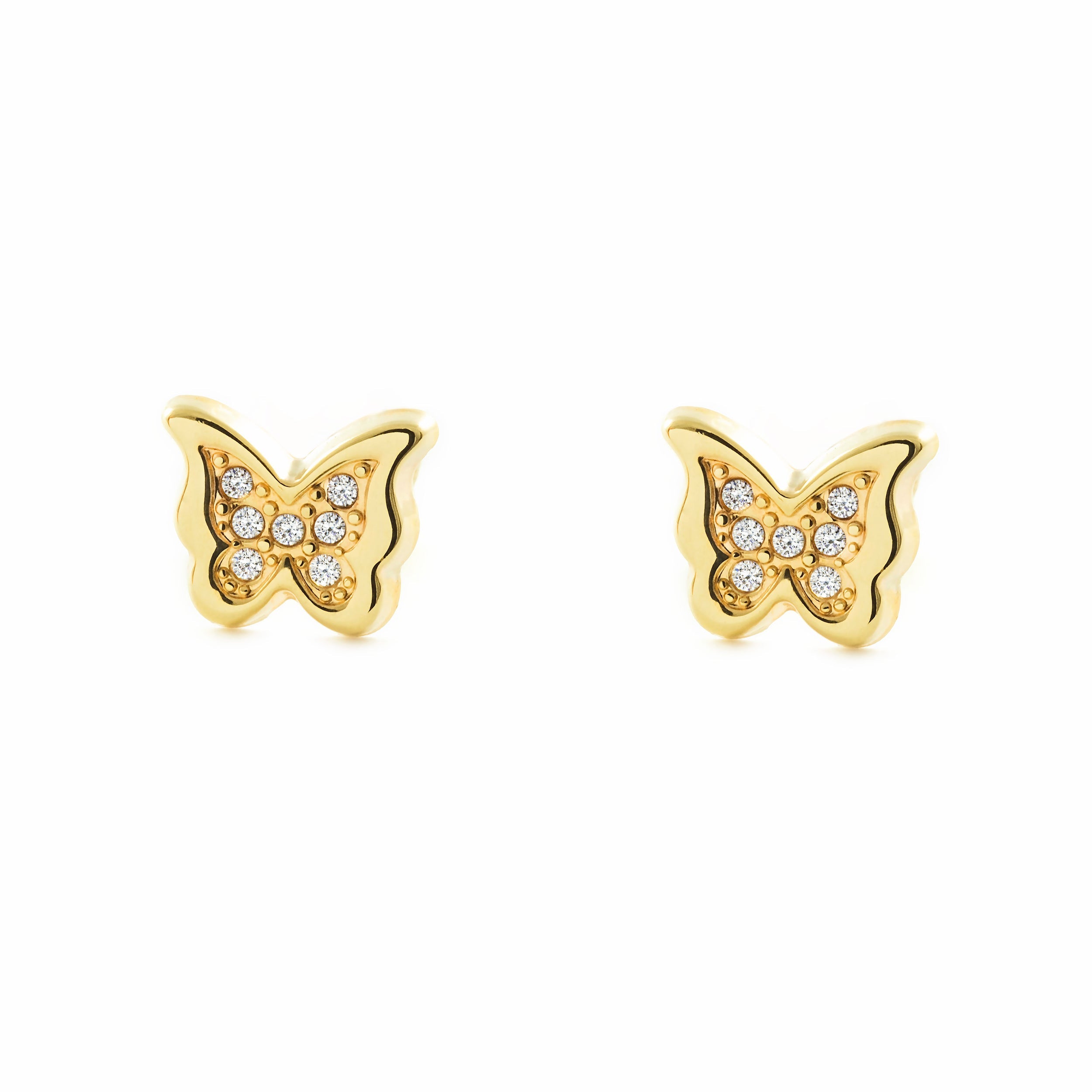 Pendientes Niña Oro Amarillo 9K Mariposa Circonitas Brillo