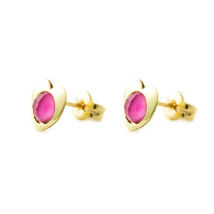 Pendientes oro amarillo niña Corazon con briolet rosa 