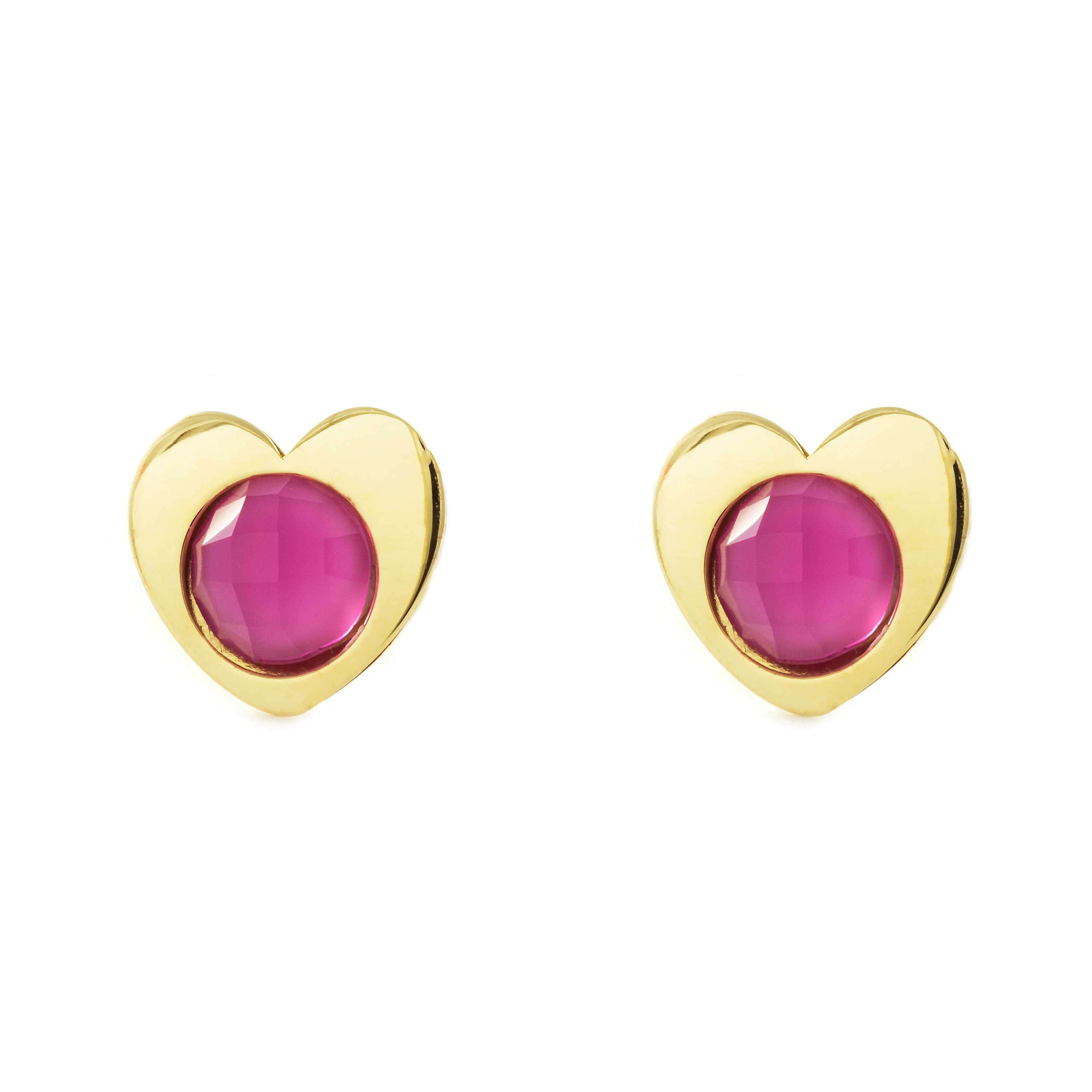 Pendientes Niña Oro Amarillo 9K Corazón Rosa Brillo