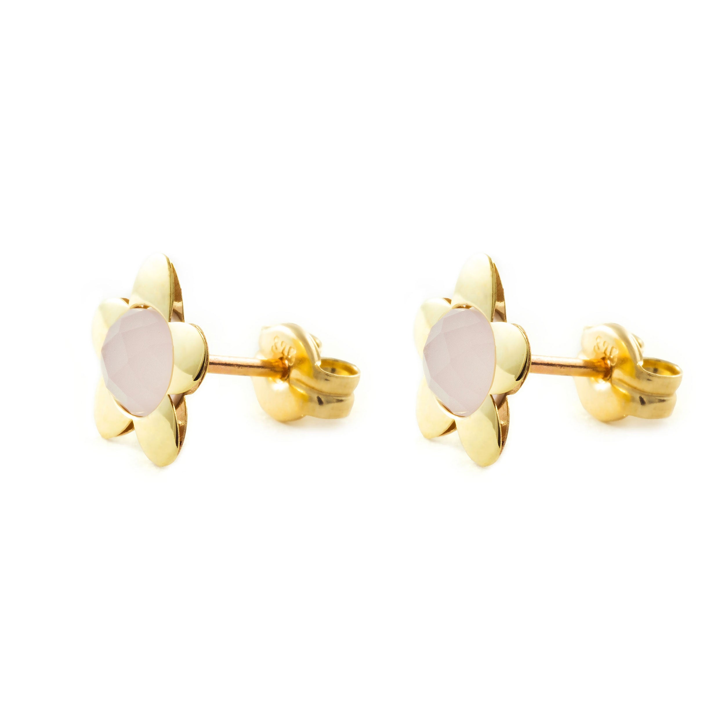 Pendientes oro amarillo niña margarita con briolet rosa claro