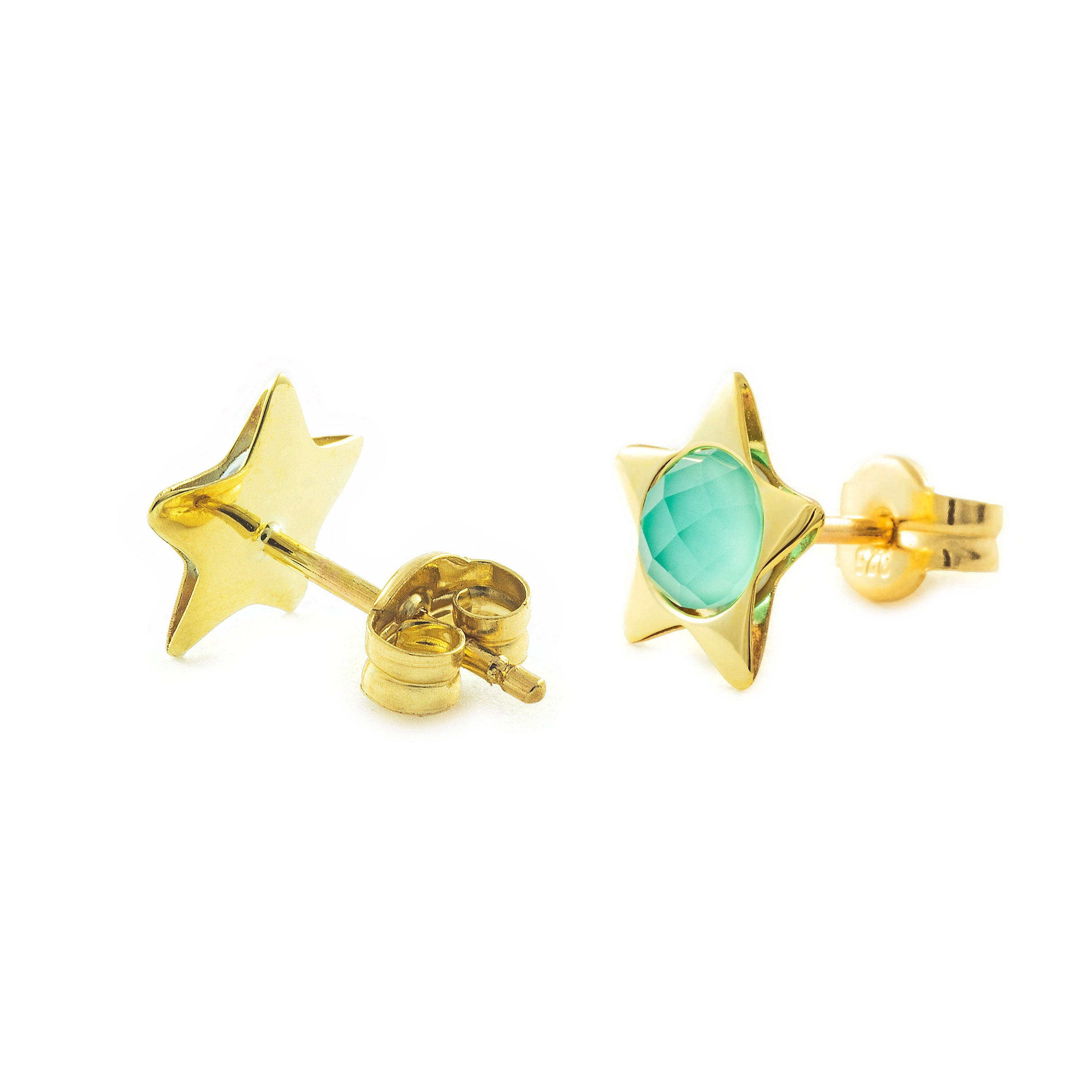 Pendientes oro amarillo niña estrella con briolet verde