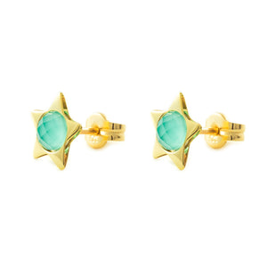 Pendientes oro amarillo niña estrella con briolet verde