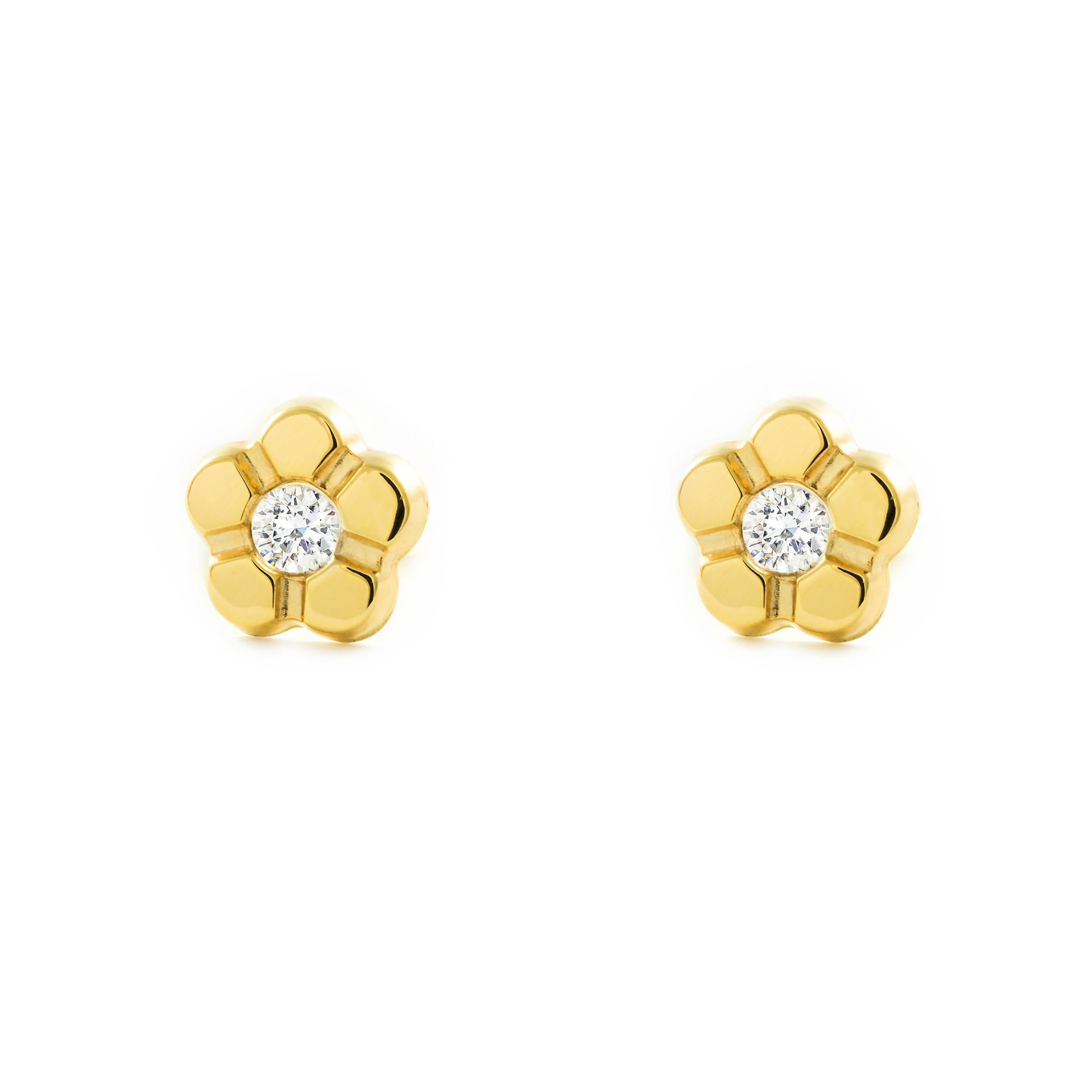 Pendientes Niña Oro Amarillo 9K Flor Margarita Circonita Brillo