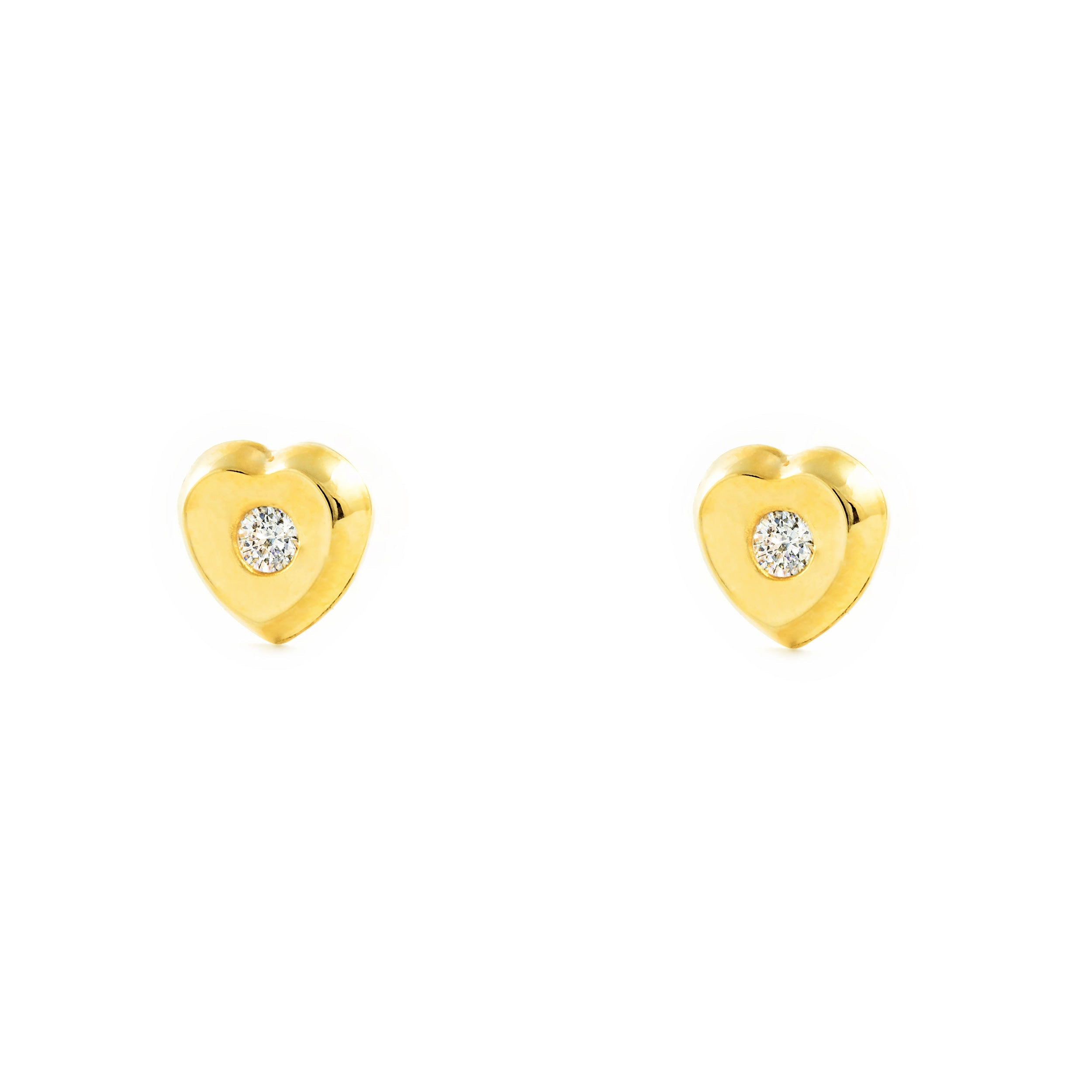 Pendientes Bebe-Niña Oro Amarillo 9K Corazón Circonita Brillo