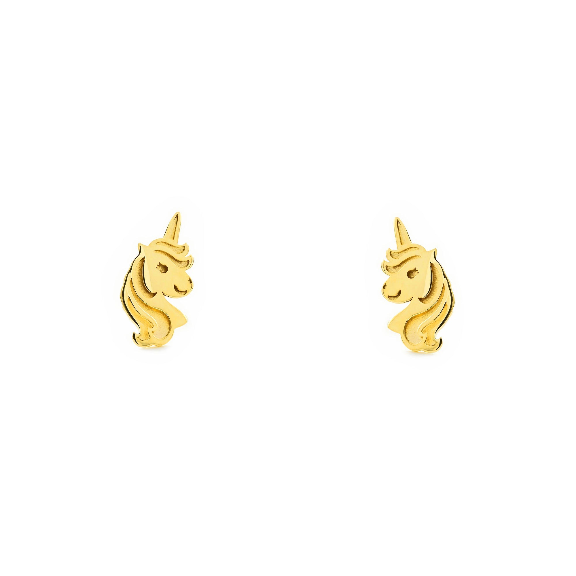 Baby-Girl 9K Yellow Gold Shiny Unicorn Earrings