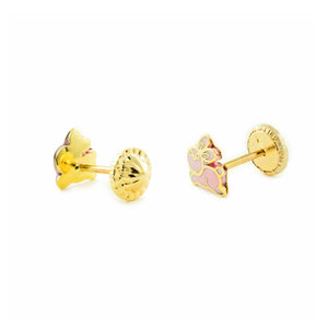 Pendientes Niña oro amarillo Conejito esmalte rosa (9kts)