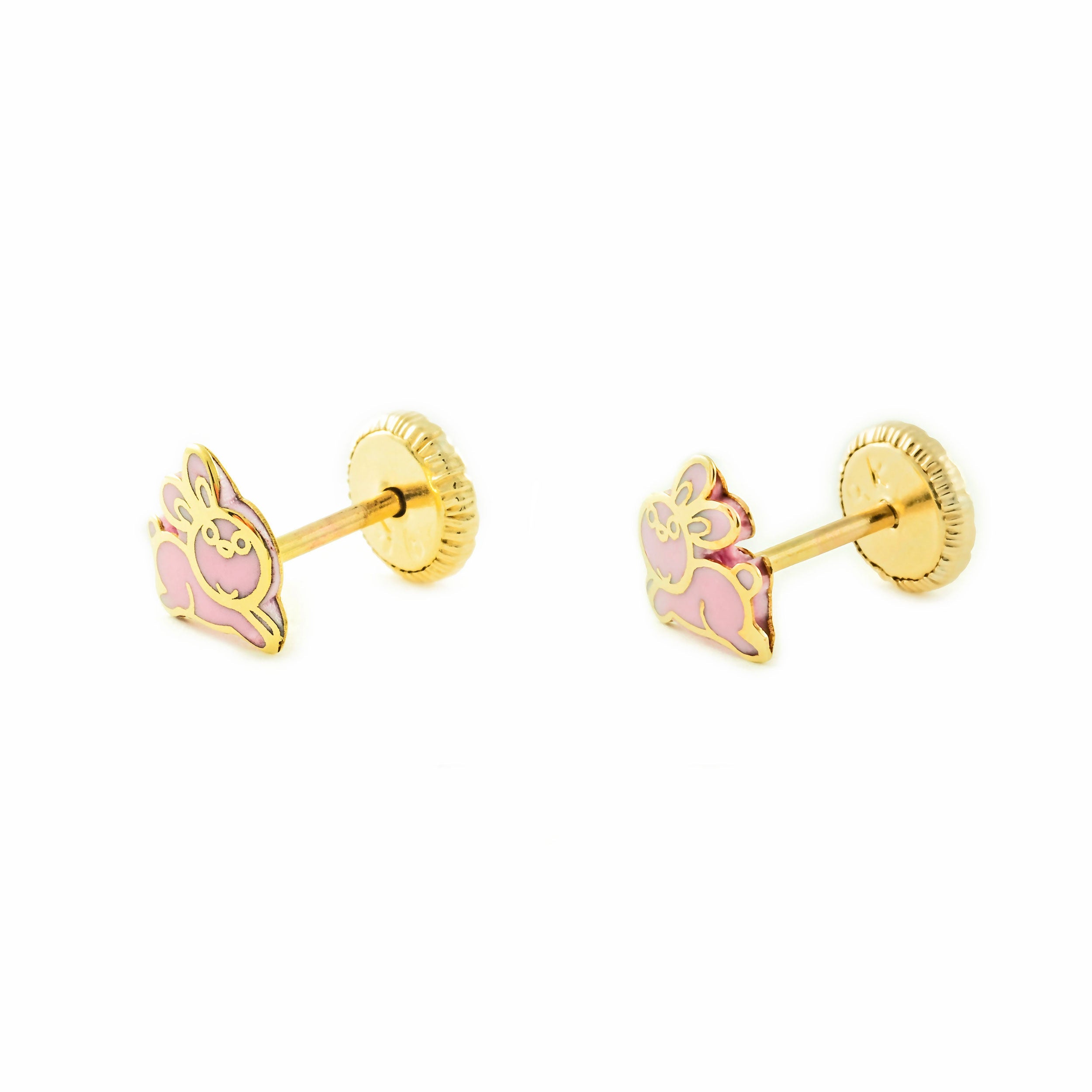 Pendientes Niña oro amarillo Conejito esmalte rosa (9kts)