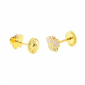 Pendientes Niña oro amarillo Mariposa esmalte rosa (9kts)