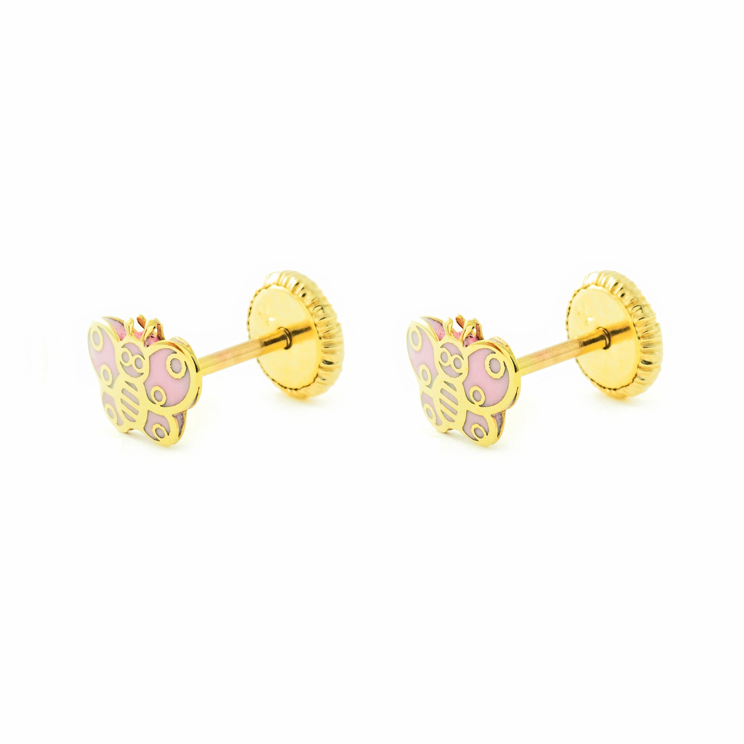 Pendientes Niña oro amarillo Mariposa esmalte rosa (9kts)