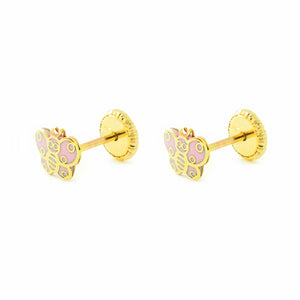 Pendientes Niña oro amarillo Mariposa esmalte rosa (9kts)