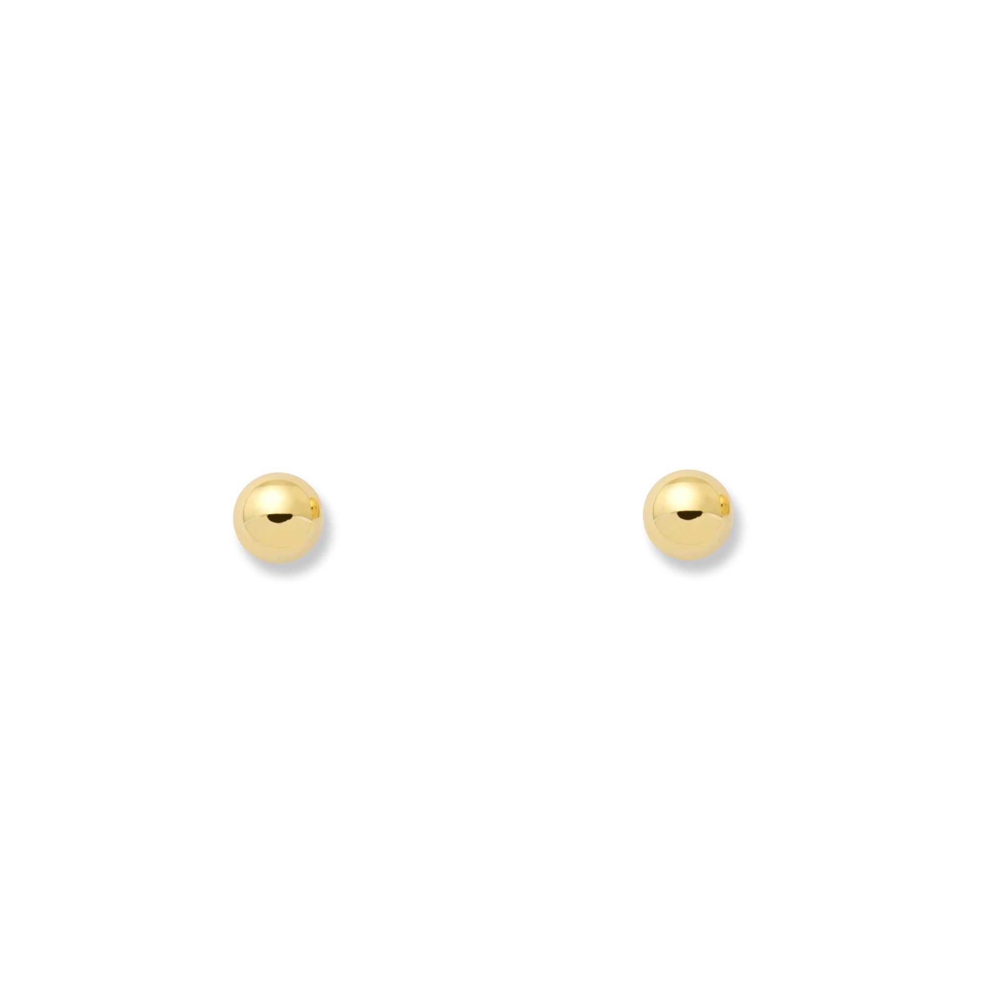 9K Yellow Gold Round Shiny Ball Earrings 3 mm