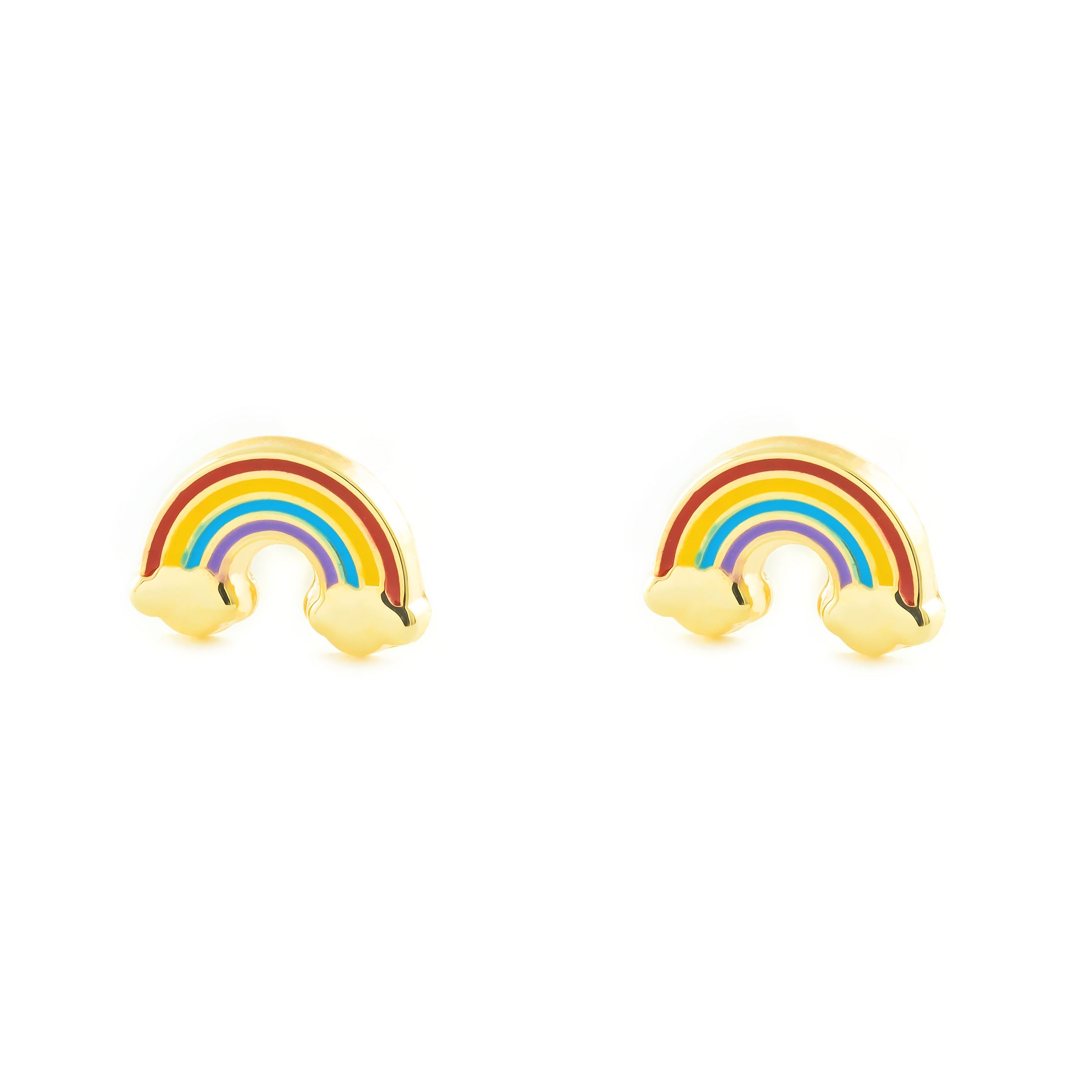 Pendientes Niña Oro Amarillo 9K Arco Iris Esmalte Multicolor Brillo