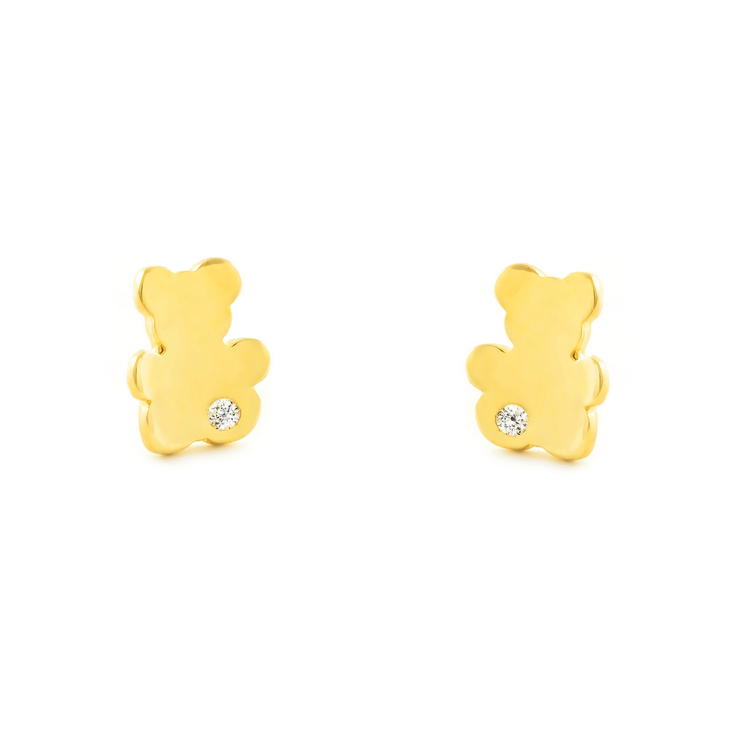 Pendientes Bebe-Niña Oro Amarillo 9K Oso Circonita Brillo